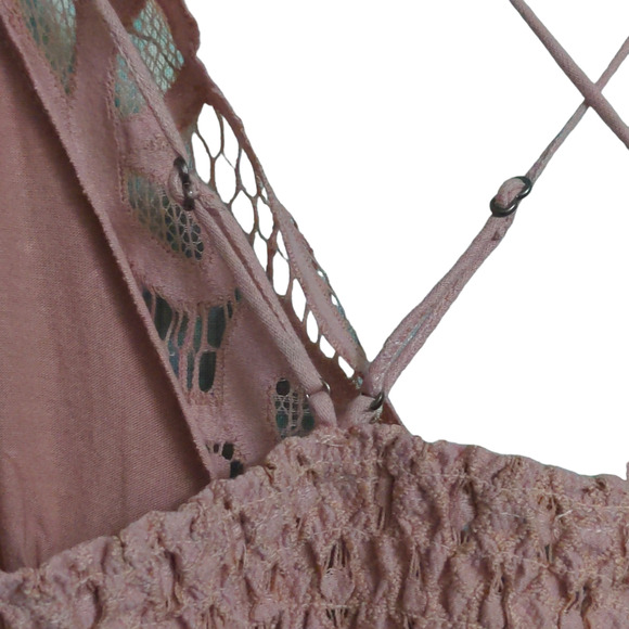 Free People Adella Slip Dress Mini Rose Lace Adjustable Ruffle Smocked M New - Picture 8 of 15